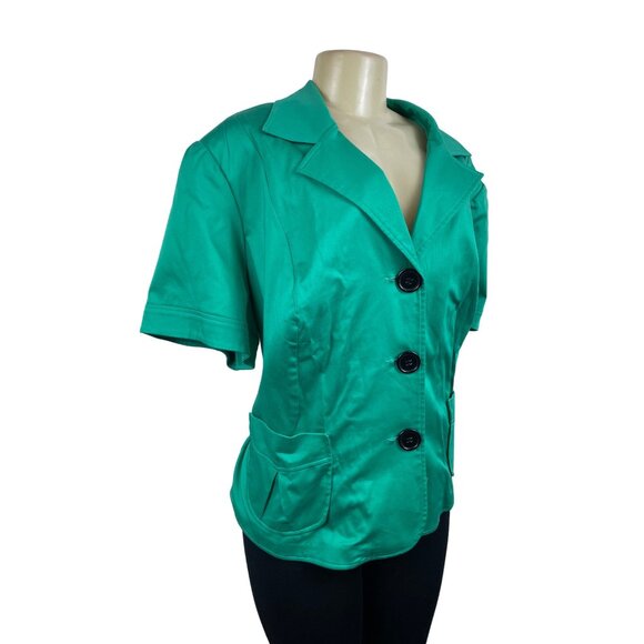 Studio I Womens Green Short Sleeve Button Down Stretchable Shirt Sz 24W - New - Picture 2 of 10